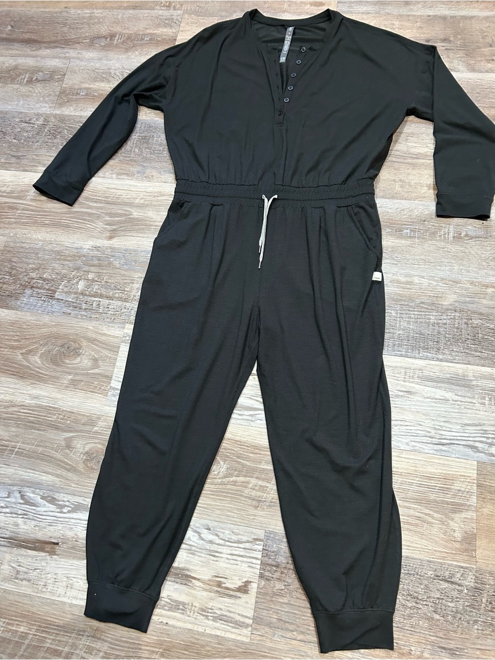 Vuori Black Henley Long-Sleeve Jumpsuit Romper